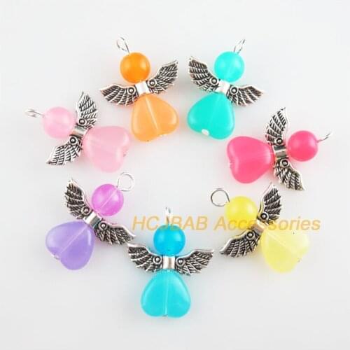 14 New Angel Charms Tibetan Silver Tone Mixed Jelly Acrylic Heart Pendants 22x28mm