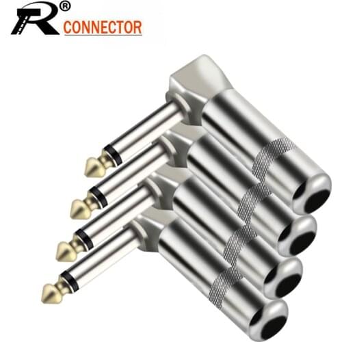 2PCS 6.35MM Jack Right Angle Wire Connector 4 Corners 2 Poles 6.35MM Mono Male Plug Microphone Connector Guitar Plug Adapter