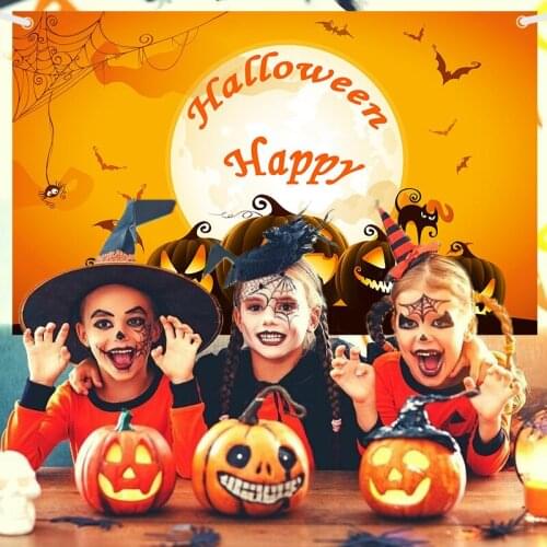 20Pcs 180X110cm Halloween Backdrop for Photography Horror Night Background Scary Pumpkin Moon Backdrop for Party Decoration