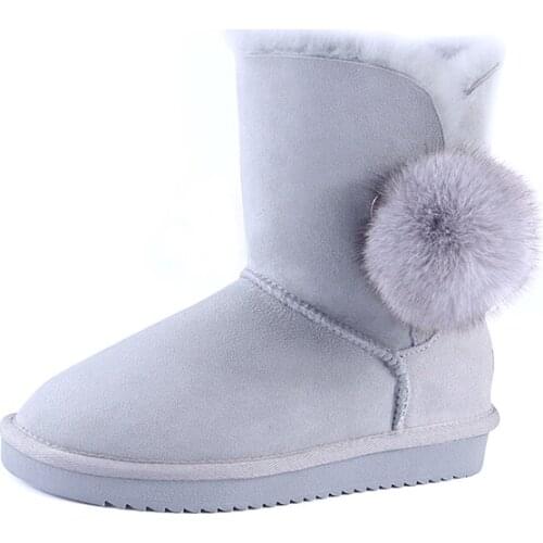 2020 Fashion 100% Cowhide Leather + Shearling Warm Boot Woman snow boots winter Leather Wool fur snow boots