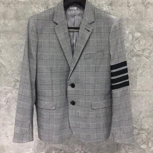 2021 Fashion Brand Blazer Men Clothing Gray Lattice Formal Suit Slim Casual Jacket Single Breasted Wool Winter Coat