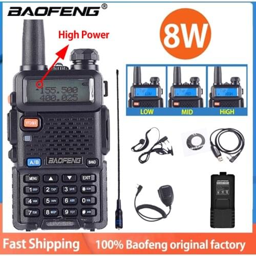 2021 Baofeng UV-5R 8W True High Power 8 Watts powerful Walkie Talkie long range Dual Band Two Way Radio CB Portable uv5r Hunting
