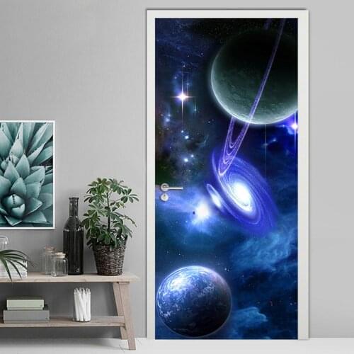 3D Door Sticker Wallpaper Universe Starry Sky Wall Painting Living Room Boy Girl Room Bedroom Door Mural Self Adhesive Stickers