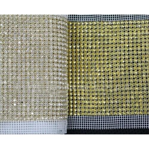 DHL free!5yards/lot 24rows Golden base clear crystal rhinestone mesh trimming wedding decoration patch stage garment banding
