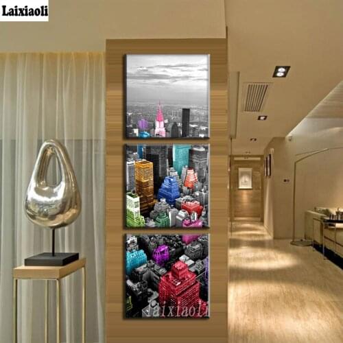 5D DIY diamond painting New York City Building Cross Stitch full square round mosaic pattern Embroidery Rhinestone 3 Pcs decor