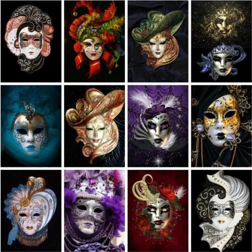 Huacan Diamond Embroidery Full Kits Mask 5D DIY Diamond Painting Mosaic Cross Stitch Woman Portrait Home Decor