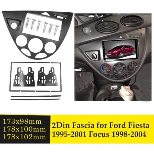 Double Din Car Radio Fascia for Ford Fiesta Focus 1998--2004 Stereo Refitting Installation Trim Kit GPS DVD Frame CD Bezel Panel