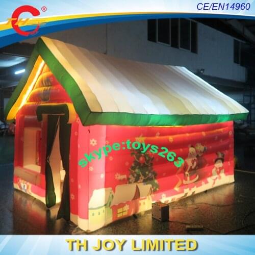 Free air shipping led lighted inflatable christmas grotto for sale, inflatable christmas house christmas santa claus cabin tent