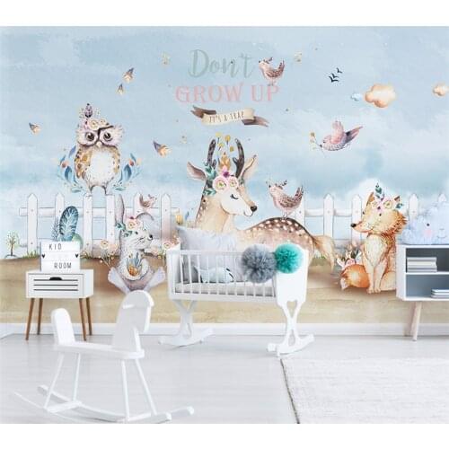 Wellyu Customize large 3d Nordic minimalist hand-painted cute cartoon animal childrens room background wallpaper
