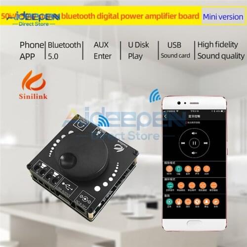 DC 5V-24V AP50L Mini Bluetooth 5.0 50WX2 Wireless Audio Power Digital Amplifier Board Stereo Amp 3.5MM AUX USB APP