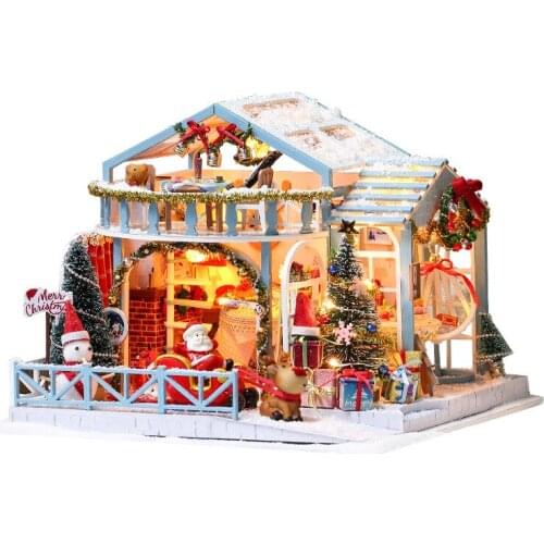 Wooden Blocks Kids Toy Christmas Snow Night Cabin House Model Building Kit Toy Creative Christmas Birthday Gifts Collection Girl