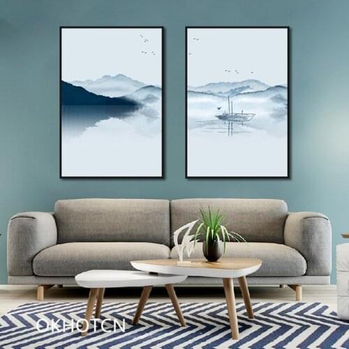 Chinese Style Home Decoration Canvas Painting Wall Art Painting Green Mountain Tree Poster Living Room Bedroom Decor