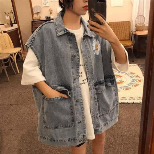 Spring and Summer Denim Jacket Sleeveless Denim Jacket Loose Cargo Vest for Women