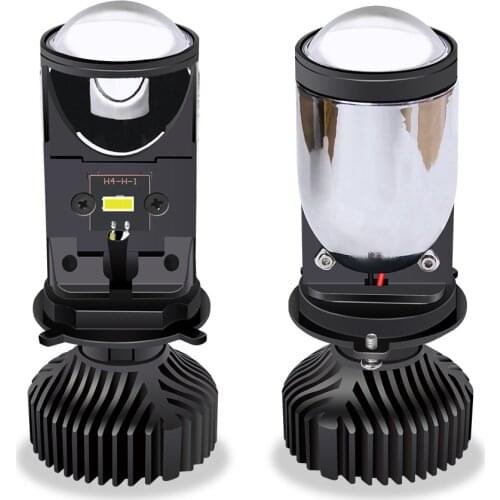 Headlight Bulbs Lens Car LED Headlight H4 Mini Fisheye Front Lights Motorcycle Headlight Auto Lamps 6500K (Black)