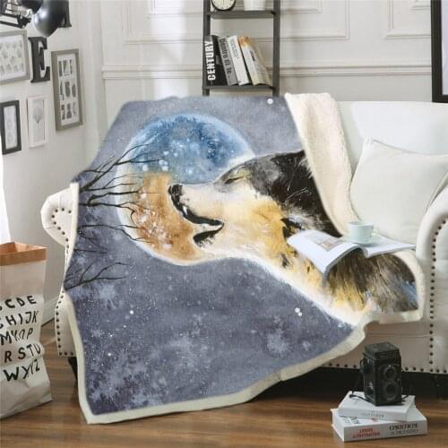 Wolf Fleece Blanket Warm Soft Thick Fluffy High Quality Throw Blankets Queen Size For Sofa Nap Air Conditioning