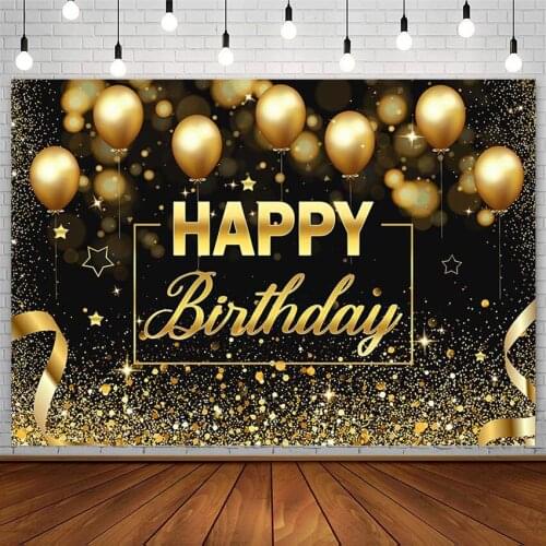 Happy Birthday Backdrops Gold Balloon Glitter Star Woman Banner Black Photography Background Photo Studio Props Decor Photozone