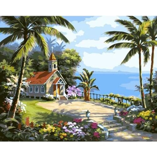 GATYZTORY Frame Painting By Numbers Coconut Island Scenery Handmade Paint Canvas Picture Home Decoration