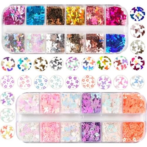2Pcs Holographic Butterfly Glitter Flakes Colorful Sparkly Mermaid Flower Nail Art Sequins For Summer Nail Decorations RK390103