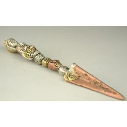 Exquisite Chinese Old Handmade Tibetan Gilt Dharma-vessel Buddhism Exorcism Tool