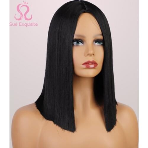 SUe EXQUISITE Short Straight Bob Women Synthetic Wigs Short Bob Wigs 10 Colors Straight Hair for Black Women Middle Part Wigs