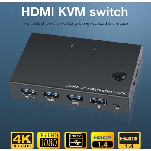 KVM Switch 2 Port 4K USB Switch KVM VGA Switcher HDMI-compatible USB Hub Splitter Box For Sharing Printer Keyboard Mouse