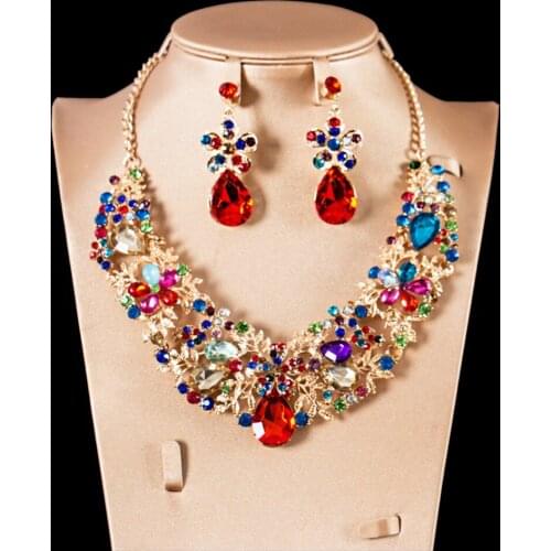 LAN PALACE dubai gold jewelry sets for women engagement bridal jewelry sets necklace and earrings six colors free shipping