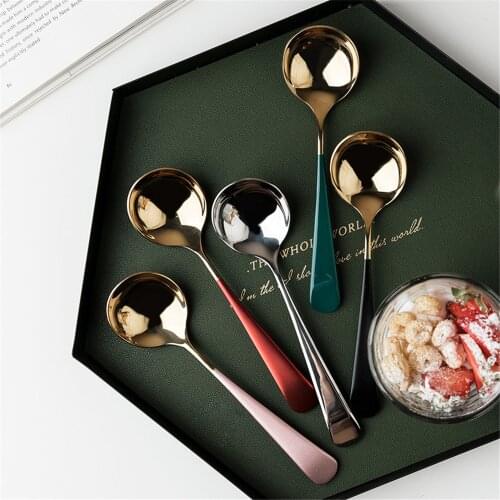 304 Stainless Steel Table Spoons Coffee Sugar Dessert Cake Ice Cream Soup Spoon Round Head Spoon Teaspoon Household Tableware