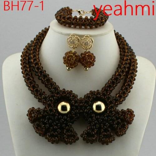 Fashion Bridesmaid Jewelry Set Flower Choker Necklaces Earrings set Nigerian Wedding African Beads Jewelry Set Crystal BH77-2