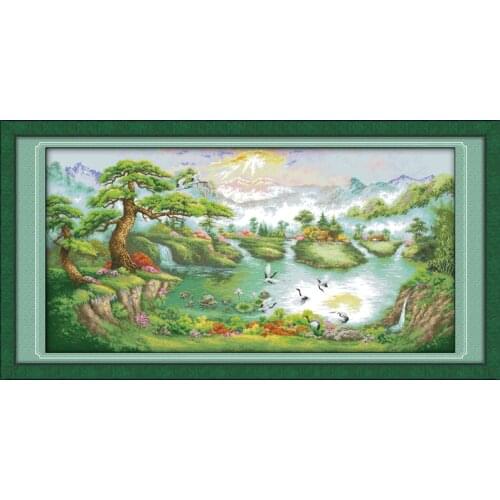 Cranes dance in the pine peak cross stitch kit 18ct 14ct 11ct count printed canvas stitching embroidery DIY handmade needlework