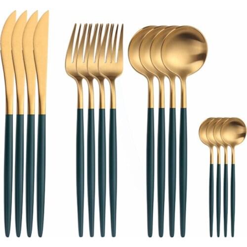 Stainless Steel Cutlery Set Dessert Tableware Green Golden Dinner Set Complete Fork Spoon Knife Dinnerware Set Kitchen Tableware