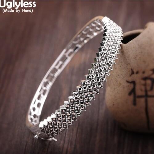 Uglyless Mysterious Shinning Marcasite Jewelry Sets for Women Simple Fashion Hollow Square Bangles Open Rings 925 Silver Jewelry