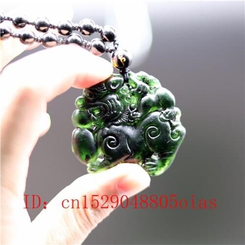 Natural Black Green Chinese Jade Dragon Pendant Beads Necklace Charm Jewelry Obsidian Accessories Carved Amulet Gifts for Men