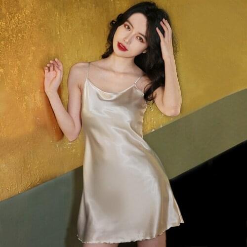 Sexy Backless Nightgown Women Satin Spaghetti Sling Sleepwear Burgundy Nightdress Intimate Lingerie Home Gown Mini Nightwear