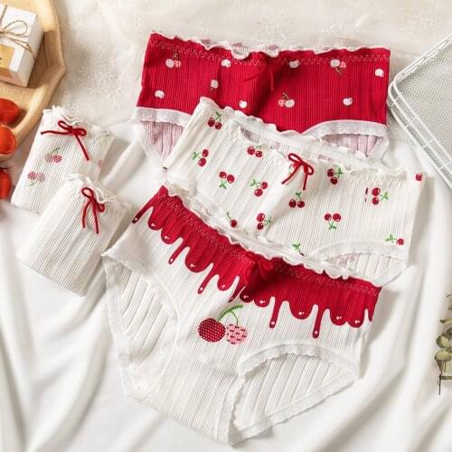 Womens Cotton Lace Panties Underwear Briefs Lingerie Intimates Sexy Female Fruit Cherry Young Sweet Girls Lady Underpants Young