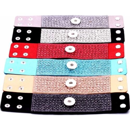 New Leather Snap Bracelet for Women Crystal Rhinestone Leather Snap Button Bracelet Fit DIY 18mm Snap Buttons Jewelry Gifts