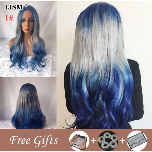 Women Long Wavy Wigs New Fashion Ladies Solid Gradient Color Natural Daily Hair Synthetic Wig Heat Resistant Fiber Hairpieces