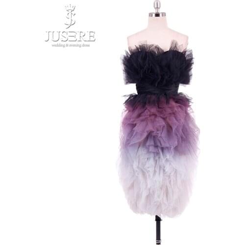 Jusere 2019 Sexy Fading Purple Off Shoulder Sleeveless Homecoming Dresses Ruffles Skirt Knee Length Prom Dress