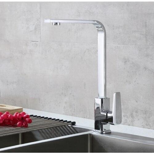 360 Degree Rotation Square Kitchen Faucet Single Lever Single Hole Swivel Spout Zinc Alloy Sink Tap Cold Hot Mixer Water Tap