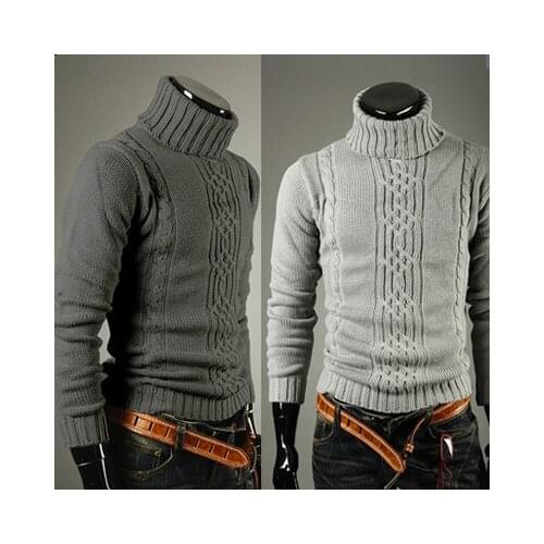 Autumn Winter New Korean Fashion Hot Sale Twist Stitch Mens Pullover Keep Warm Turtleneck Lapel Sweater Knit Clothing Man Tops