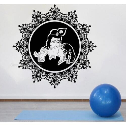 Radha Krishna Mandala Hindu God Decoration Wall Decals Bedroom Art Decor Vinyl Removable Wall Stickers For Living Room LL2055