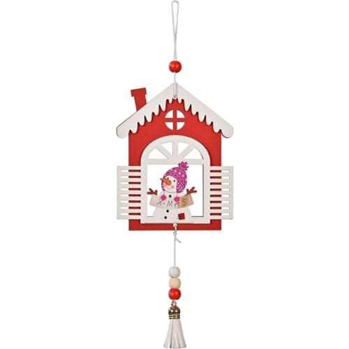 Christmas Wooden Pendant House Window Bar Drop Ornaments Xmas Tree Festive Party Hanging Craft Decoration