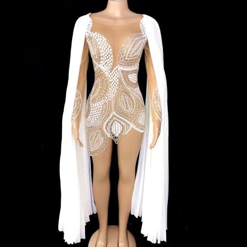 White Silver Stones Mesh Dress Sexy Luxurious Evening Wear Birthday Celebrate Female Singer See Through Crystals Dress