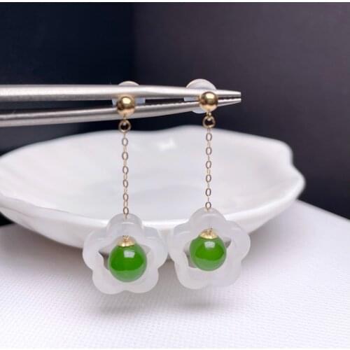 Shilovem 18k yellow Natural white jasper Drop Earrings fine Jewelry women trendy party Christmas gift 14mm myme14146689by