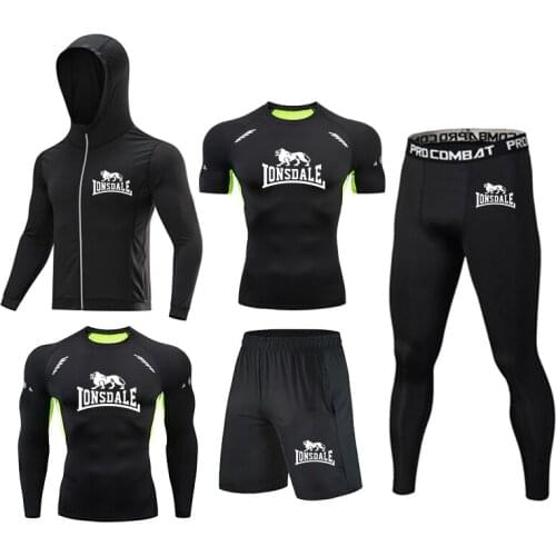 Dry Fit Mens Lion Fitness Training Gym Jogging Running Suit Running T-Shirt Sweat Wicking Fast Drying CompressionTightRashguard
