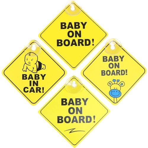 1PC Baby On Board SAFETY Car Window Suction Cup Yellow REFLECTIVE Warning Sign 12CM