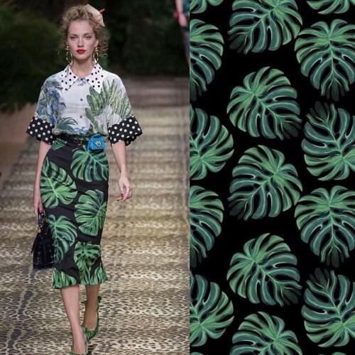 Leaf printed custom polyester fabric cloth 145 cm width shirt dress womens handmade DIY sewing fabric alibaba express