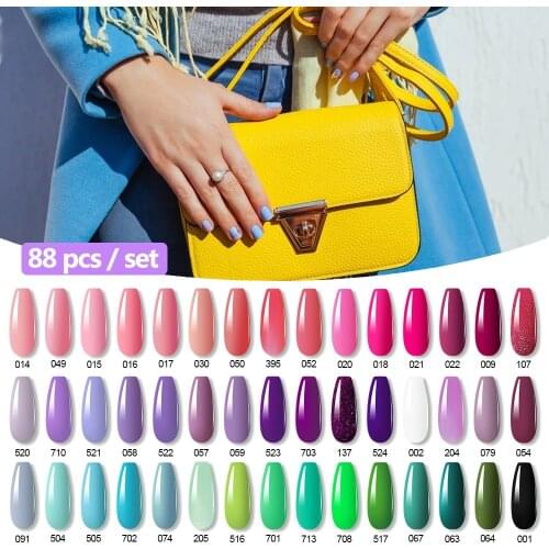 8ml Pure Color Nail Gel 88pcs/set Art Design Manicure Semi Permanent UV Lamp Gel Soak Off Base Top Coat Varnishes Long Lasting