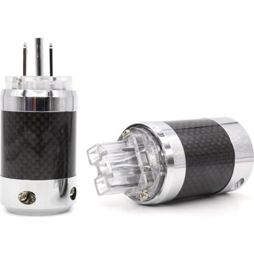 High quality one pair Rhodium Plated US Mains Power Plug ,Carbon Fiber Connector Cable Cord