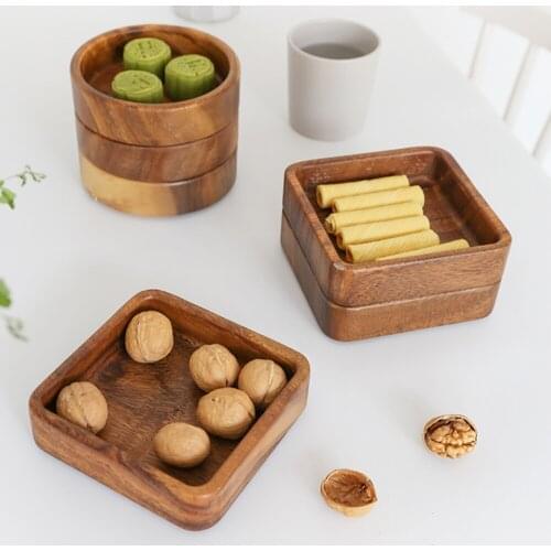 Japanese Style Natural Wooden Solid Wood Pan Plate Fruit Dishes Saucer Tea Tray Dessert Dinner Plate Tableware Set