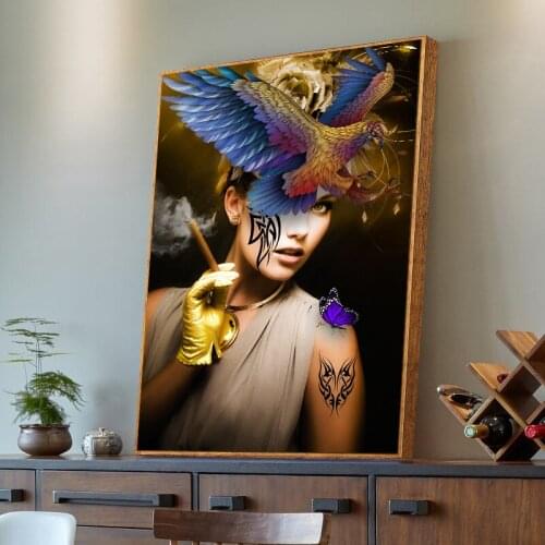 Sexy Woman Red Smoke Mouth Lips Modular Oil Painting and Prints Modern Wall Art Picture for Living Room Bar Home Decor